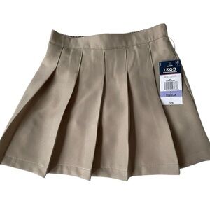IZOD Skort Pleated Scooter Uniform Skirt Khaki Beige Comfort Stretch Girls 5 NWT